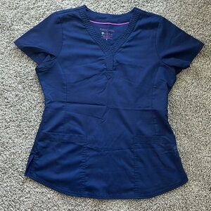 Women's Jane Y-Neck Solid Scrub Top - Navy